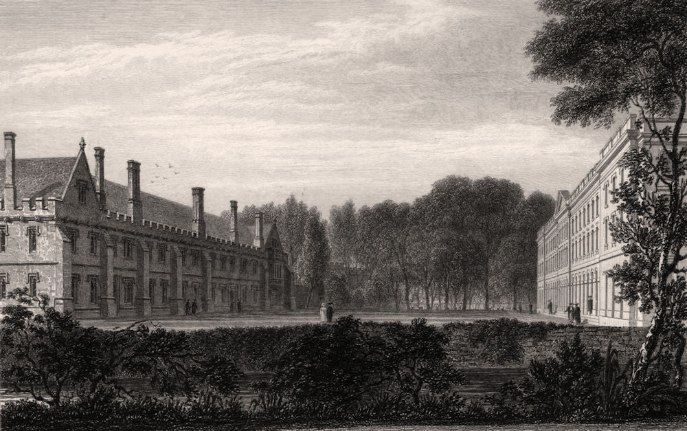 Magdalen College from the Walk, Oxford, by John Le Keux 1837 old antique print